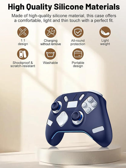 Silicone Protective Case for Flydigi Apex 5 Wireless Controller, Full-Body Protective Cover with Precise Cutout, Shockproof Dustproof Protector Sleeve & Scratch-Resistant Sleeve (Blue)