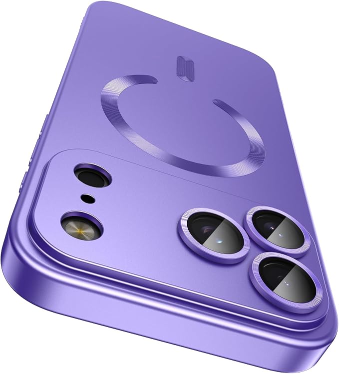 Magnetic for iPhone 17 Pro Max Case, Compatible with MagSafe, Built-in Camera Lens Protector, Slim Thin Soft Silicone Bumper Shockproof Metallic Luster Phone Case, Purple