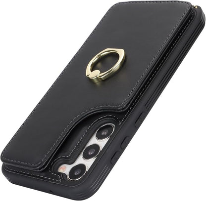Lipvina for Samsung Galaxy S22 Case with Card Holder and Strap for Women,Crossbody Lanyard,RFID Blocking,Ring Stand,Snap Clasp,Phone Wallet Cases 6.1 inch(Black)