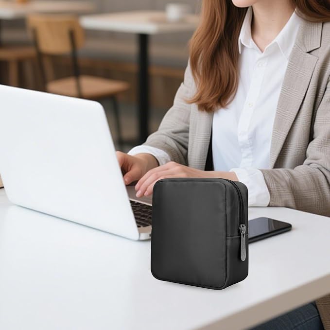 Tech Organizer Pouch, Small Multi-Pocket Electronics Case (Black) | Water-resistant nylon, foam padding, metal zipper, travel cable bag for charger, power bank, earbuds, SD cards and USB cables