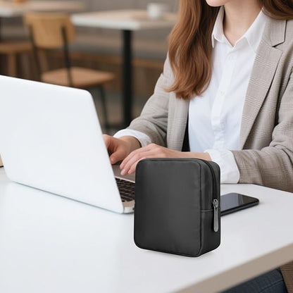 Tech Organizer Pouch, Small Multi-Pocket Electronics Case (Black) | Water-resistant nylon, foam padding, metal zipper, travel cable bag for charger, power bank, earbuds, SD cards and USB cables