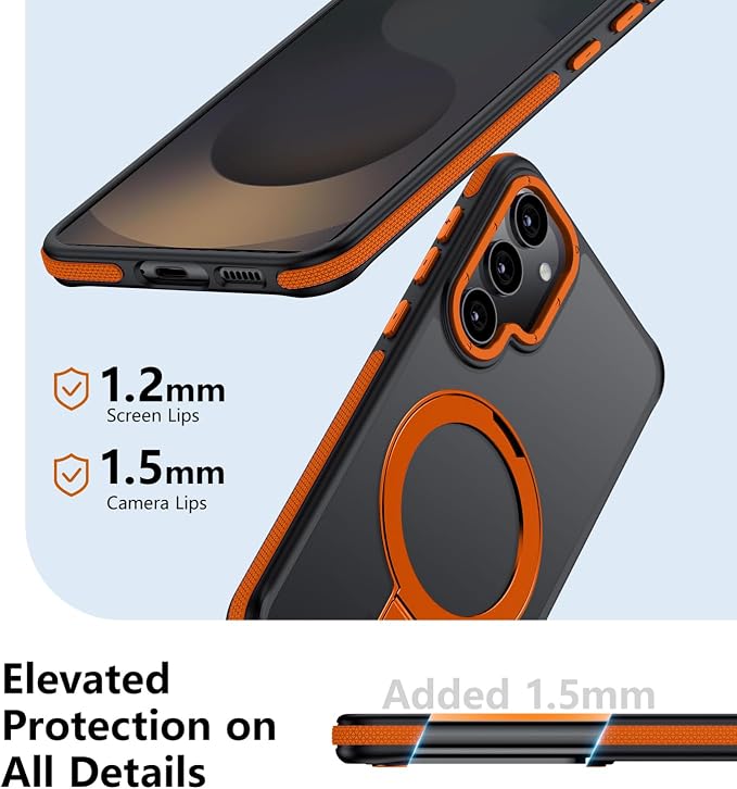 for Samsung Galaxy S25 Plus Case, Magnetic Adjustable Ring Stand [Fit for Magsafe], [Military-Grade Shockproof Protection] Phone Case with Kickstand&Ring Holder (Orange)