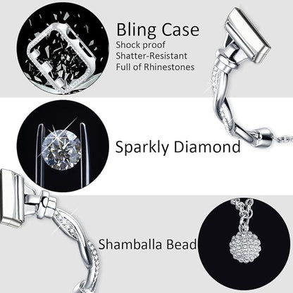 Bling Band Compatible with Fitbit Versa 4/Sense, Fitbit Versa 3/ Sense 2, Double Twist Metal Bangle Bracelet with Rhinestones for (Fitbit Versa 3/Sense, Silver)