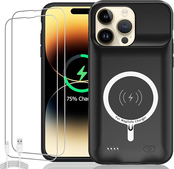 Battery Case for iPhone 14 Pro Max, Upgraded 10800mAh Rechargeable Portable Extended Battery Pack Supported Qi Wireless Charging Case Compatible with iPhone 14 Pro Max (6.7 inch) Charger Cover(Black)