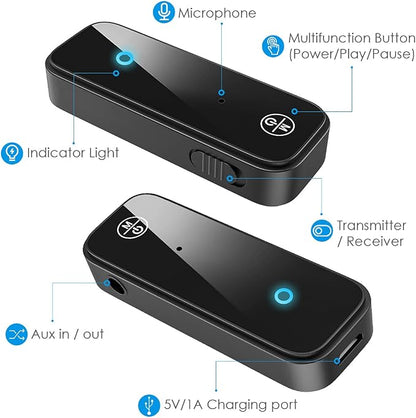 JXTZ Aux Bluetooth 5.3 Adapter for Car, 2 in 1 Wireless Bluetooth Transmitter and Receiver for Headphones Car Home Audio Speaker, Portable 3.5mm Wireless Audio Receiver, Hands-Free Call