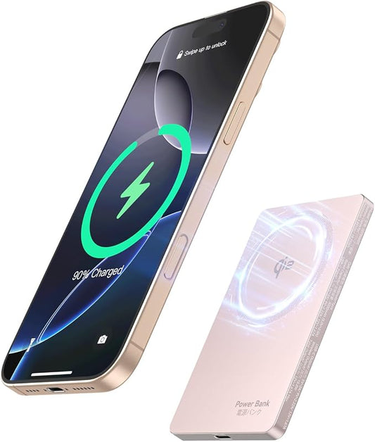 Selore&S-Global Magnetic Power Bank, 5000mAh Slim USB-C 20W Fast Charging, Qi2 Certified 15W Wireless Battery Pack Compatible with iPhone 17 16 15 14 13 12 Series, Travel Essential