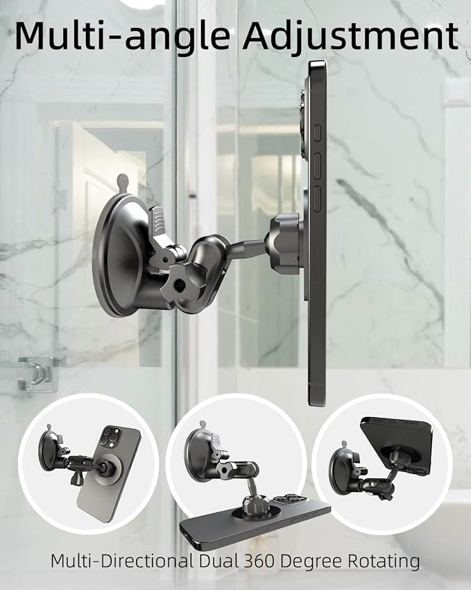 Quyee Universal Magnetic Phone Holder, Multi-Directional Dual 360 Degree Rotating Suction Cup Phone Wall Mount, Tiktok YouTube Vlog Video Recording Kit, Travel Essentials Accessories