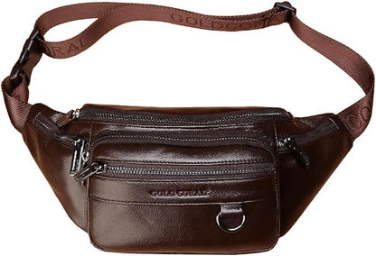 Hebetag Leather Fanny Pack Waist Bag for Men Women Outdoor Travel Walking Hiking Camping Phone Pouch Wallet Casual Daypack (Coffee)