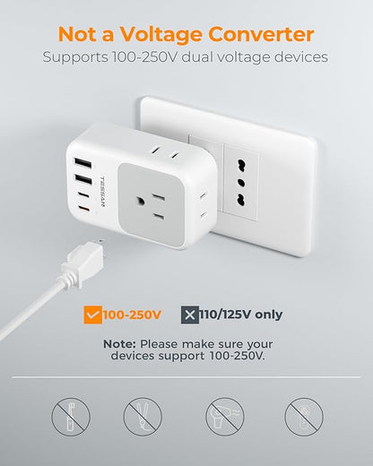 TESSAN Italy Travel Plug Adapter 2 Pack, PD 20W Italy Power Adapter with 4 AC Outlets 4 USB Ports (2 USB C), Type L Adaptor for US to Italian Chile Rome Milan Libya Uruguay