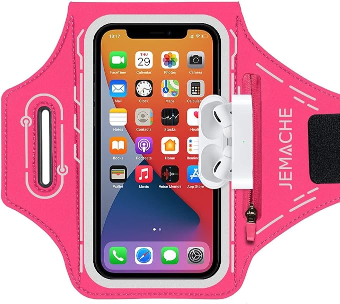 Armband for iPhone 17 16 15 14 13 12 Pro with Airpods Holder, Gym Workouts Running Arm Band (Rosy)