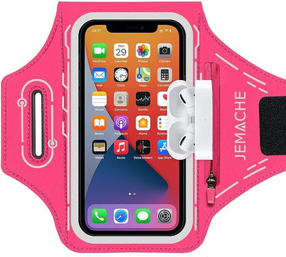 Armband for iPhone Pro Max 17 16 15 14 13 12 Plus/AIR with Airpods Holder, Gym Workouts Running Phone Arm Band (Rosy)