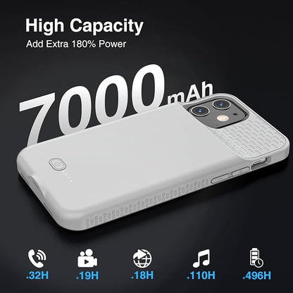 GIN FOXI Battery Case for iPhone 12/12 Pro, Rechargeable Charging Cases Charger 7000mAh Juice Box Anti-Fall Protection Cover Extended Battery Pack for 12 Pro/12 (6.1") Grey