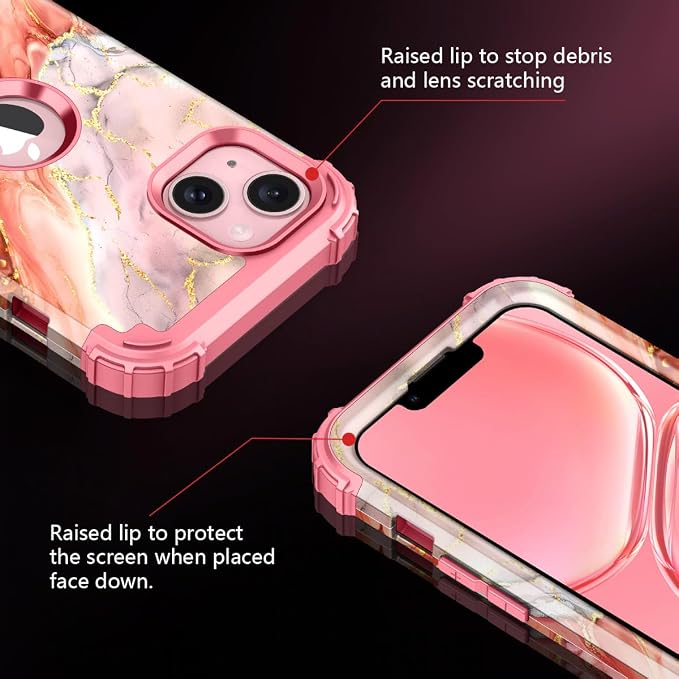 Casetego for iPhone 13 Case,iPhone 14 Case,Three Layer Heavy Duty Sturdy Shockproof Protection Full Rugged Hard PC+Soft TPU Bumper Protective Girls Case for Apple iPhone 13/14 6.1 inch,Gold