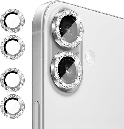 Compatible for iPhone 14/iPhone 14 Plus Camera Lens Protector Bling, Cute Sparkle Glitter Luxury Camera Cover for Women, Anti-Scratch, Easy Install, (2 Sets=4Pack), Silver