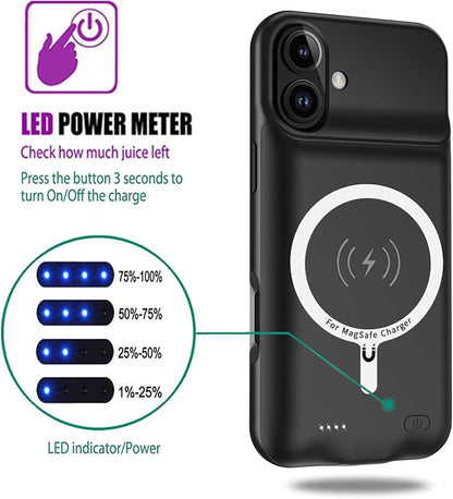 Wireless Charging Case for iPhone 17, 10000mAh High Capacity Portable Rechargeable Protective Extended Battery Case Qi Wireless Charging with iPhone 17(6.3 inch) Extended Battery Charger Case (Black)