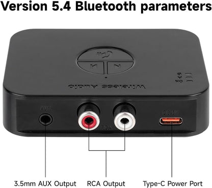 M2R Bluetooth 5.4 Audio Receiver 3.55mm RCA Bluetooth Adapter for Stereo Wireless Audio Receiver/USB Flash Drive/NFC One Touch Connection for Home and Car Stereo System Speakers