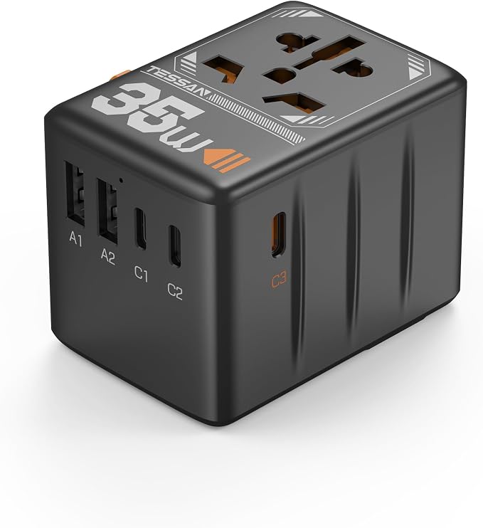 TESSAN Universal Travel Adapter, 35W International Plug Adaptor | 3 USB C and 2 USB A Charging Ports, Worldwide Power Outlet, US to European EU UK AUS Ireland, Type C/G/A/I