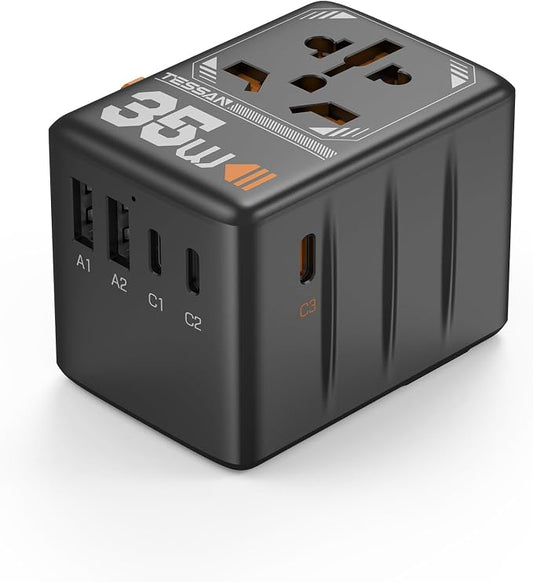 TESSAN Universal Travel Adapter, 35W International Plug Adaptor | 3 USB C and 2 USB A Charging Ports, Worldwide Power Outlet, US to European EU UK AUS Ireland, Type C/G/A/I