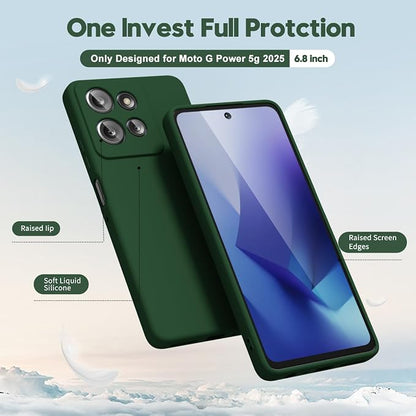 oakxco for Motorola Moto G Power 2025 Case Liquid Silicone, Cute Thin Slim Grip Soft Rubber Gel for Women Men, Smooth Matte TPU Plain Solid Color Girly Simple Case with Camera Cover, Dark Green