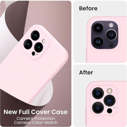 FireNova Designed for iPhone 14 Pro Max Case, Silicone Upgraded [Camera Protection] Case with [2 Screen Protectors], Soft Anti-Scratch Microfiber Lining Inside, 6.7 inch, Chalk Pink