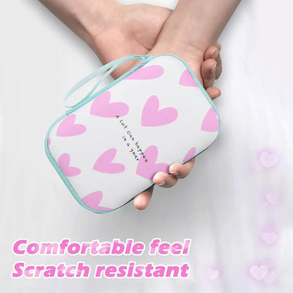CameCosy Phone Charger Storage Case Set with Pink Hearts Carrying Case Bag with Cute 3D Love Cable Protector Set, Travel Cable Organizer,Soft Phone Earphone Charger Cover Compatible for iPhone