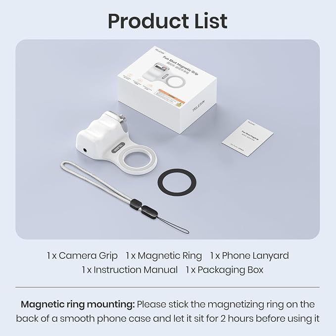Magnetic Phone Camera Grip, Smartphone Shooting Holder Selfie Handle Snap with Wireless Shutter Button Remote for iPhone 16 15 14 13 12 Pro Max Android Cellphone Vlog Video Photography(White)