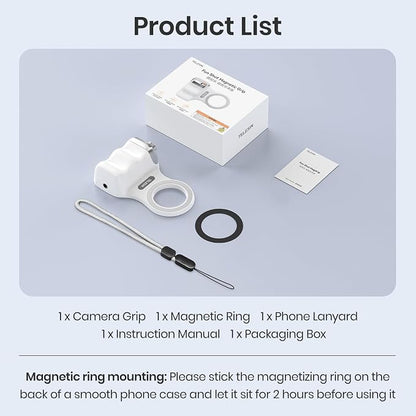 Magnetic Phone Camera Grip, Smartphone Shooting Holder Selfie Handle Snap with Wireless Shutter Button Remote for iPhone 16 15 14 13 12 Pro Max Android Cellphone Vlog Video Photography(White)