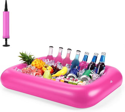 FillTouch Rectangular Inflatable Serving Bar Floating Drink Holder for Pool Inflatable Cup Holders Hot Tub Accessories, Adults Swimming Fun Drink Floats for Swimming Pool Party(Pink)