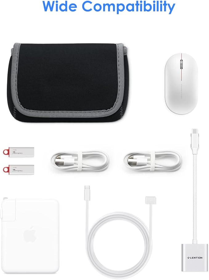 LENTION Medium Gray Travel Electronic Organizer Pouch with Hook-and-Loop | Compact Tech Storage Fits Adapter, Mice, Charger, Power Bank & Cable to Keep Daily Travel Accessories Neatly Sorted