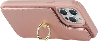 Lipvina for iPhone 13 Pro Case with Card Holder and Strap for Women,Crossbody Lanyard,RFID Blocking,Kickstand Ring Stand,Snap Clasp,Phone Wallet Cases 6.1 inch(Rose Gold)