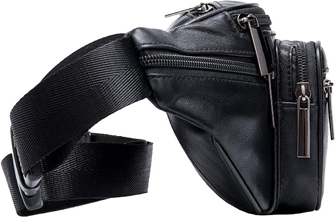 Hebetag Leather Fanny Pack Waist Bag for Men Women Travel Hiking Running Hip Bum Belt Slim Cell Phone Purse Wallet Pouch