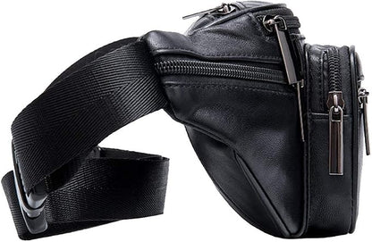 Hebetag Leather Fanny Pack Waist Bag for Men Women Travel Hiking Running Hip Bum Belt Slim Cell Phone Purse Wallet Pouch