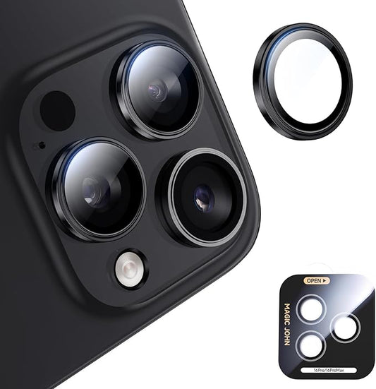 MAGIC JOHN for iPhone 16 Pro Max/16 Pro Camera Lens Protector [Alignment Kit&1:1 Invisible Perfect Fit] 9H Aerospace Tempered Glass Anti-Scratch Durable, Individual Cover Ring, Case Friendly, Set of 2,Black