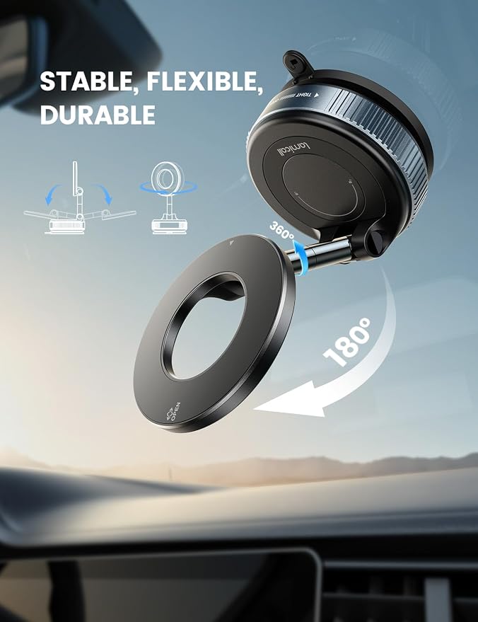 Lamicall Car Phone Holder - [70 LBS Strongest Suction] for Magsafe Car Mount, 360° Adjustable Suction Cup Phone Mount Dashboard Windshield Vacuum Magnetic Phone Holder for Car fit iPhone 17Pro Max Kit