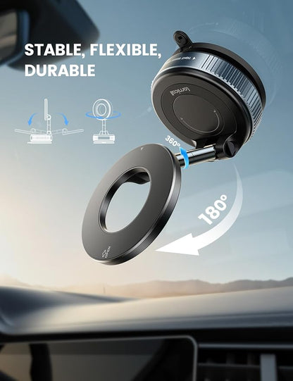 Lamicall Car Phone Holder - [70 LBS Strongest Suction] for Magsafe Car Mount, 360° Adjustable Suction Cup Phone Mount Dashboard Windshield Vacuum Magnetic Phone Holder for Car fit iPhone 17Pro Max Kit