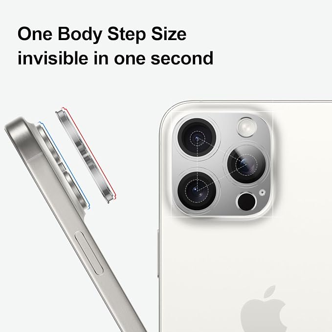 for iPhone 14/15/16 Pro & Pro Max Camera Lens Protector, Step Tempered Glass with Metal Alloy Frame, for iphone 15 pro camera lens protector, Clear Photography, Military-Grade Protection,Silver