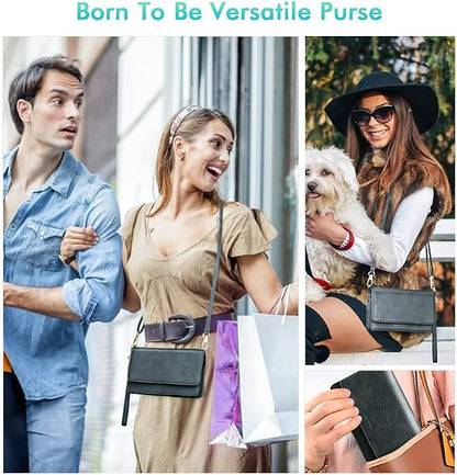 nuoku Women Small Crossbody Bag Cellphone Purse Wallet with RFID Card Slots 2 Straps Wristlet