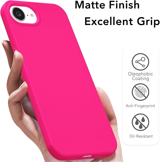 for iPhone 17e 16e Case Silicone Compatible with Magsafe Case, Ultra Slim Thin Magnetic Phone Cases Mag Safe, Cute Soft Rubber Gel TPU Matte Plain Wireless Charging Cover for Women, Hot Pink