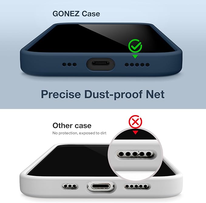 GONEZ for iPhone 14 Pro Case, Compatible with Magsafe, with Screen Protector + Camera Lens Protector, Soft Anti-Scratch Microfiber Lining, Shockproof Liquid Silicone Phone Cover, Dark Blue