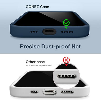 GONEZ for iPhone 14 Pro Case, Compatible with Magsafe, with Screen Protector + Camera Lens Protector, Soft Anti-Scratch Microfiber Lining, Shockproof Liquid Silicone Phone Cover, Dark Blue