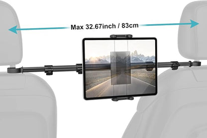 Car Headrest Tablet Holder, [Stretchable 32.67 inch Arm] Between Seat Tablet Mount for Car, Anti-Shake Backseat Phone Mount for Kids Fits iPad Pro 12.9 13 Air Mini, Galaxy Tabs, 4-13" Devices