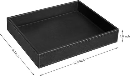 HofferRuffer Faux Leather Vanity Tray, Elegant Desktop Storage Organizer, Decorative Catchall for Perfume, Bathroom Valet, Nightstand or Dresser, Black, 10.2 x 8.4 x 1.8 Inches