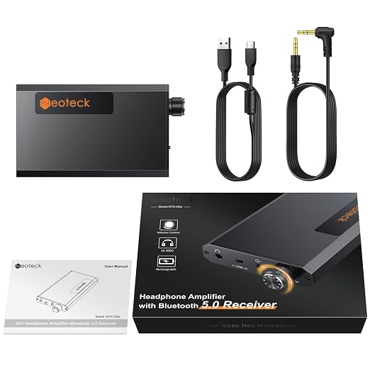 Neoteck Portable 3.5mm Headphone Amplifier with Bluetooth 5.0 Receiver, Two-Stage Gain Switch, 16-300 Ohm HiFi Earphone Amp, Aluminum Matte Surface