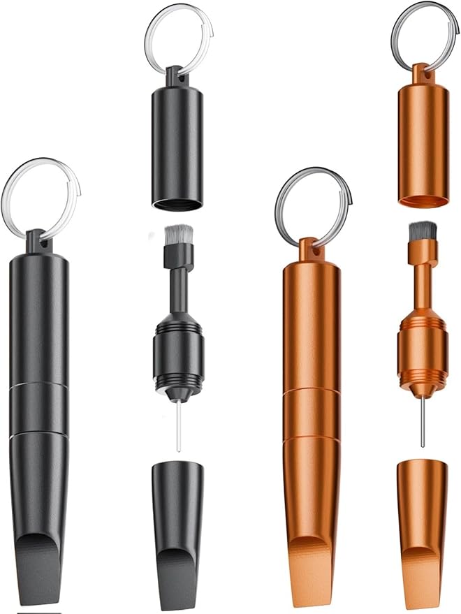 2PCs 3-in-1 Cleaning Brush Mobile Phone Card pin Keychain sim Battery Compartment Multi-Function Cleaning Brush handset Cleaning (Black+Gold)