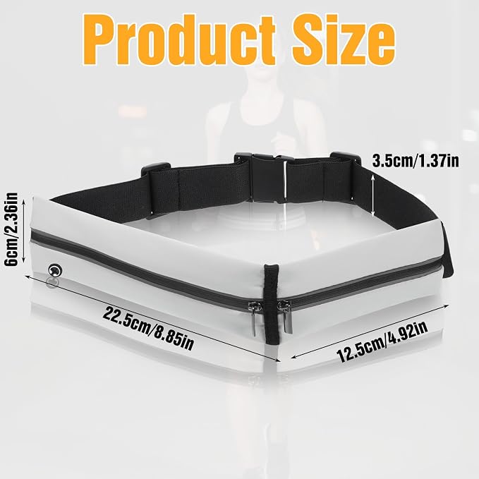 Slim Running Belt with 2 Pockets for women & Men Runners Fanny Pack Phone Holder,Reflective Fanny Pack,Running Gear Accessories with Buckle(Grey)