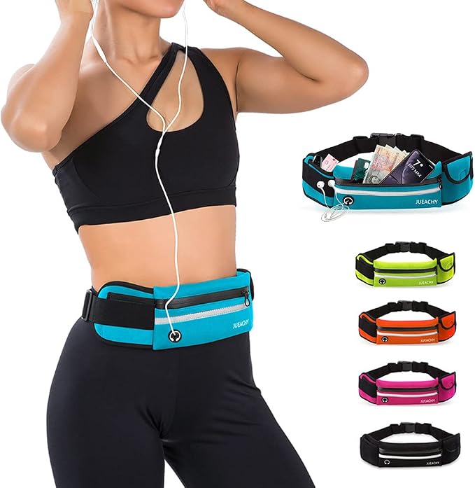 Jueachy Running Belts for Women Waterproof Fanny Pack Running Waist Pouch Phone holder Adjustable Sports Money Belt with Headphone Port