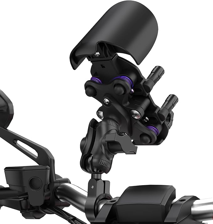 iMESTOU Anti-Vibration Motorcycle Phone Mount, Shock Damping Bike Cellphone Holder with 1" Ball Mount Base 720° Rotatable Fits for 12-32mm Handlebars, Widely Compatible with 5.4"-7.0" Smartphones