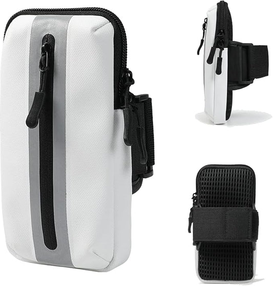 Prime Comfort Running Phone Holder Armband, iPhone Arm Bands for Exercise, Running Arm Bands for Cell Phone, Phone Purse Cell Phone Holder for Walking (White)