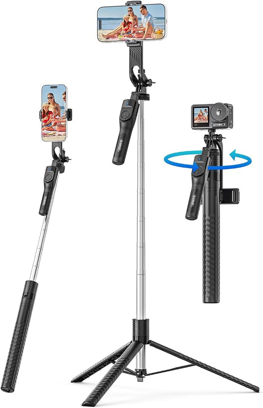 ORICO 75" Phone Tripod & Selfie Stick - 360° Rotatable Handle + Phone Holder for Multi-Angle Shooting, Wireless Remote, Extendable Stand for iPhone/Android/Camera/GoPro, Travel/Vlog/Recording - SPM190