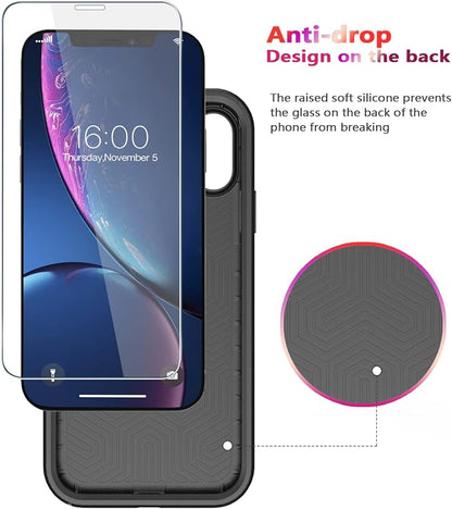 Diverbox for iPhone XR Case [Tempered Glass Screen Protector] [Shockproof] [Dropproof] Heavy Duty Protection Phone Case Cover for Apple iPhone XR (Black)